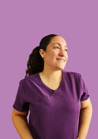 a Dentist (woman) portrait in a purple background