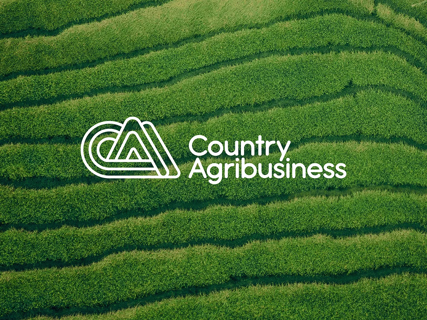 Logo for an agricultural business. The logo a green field in the background