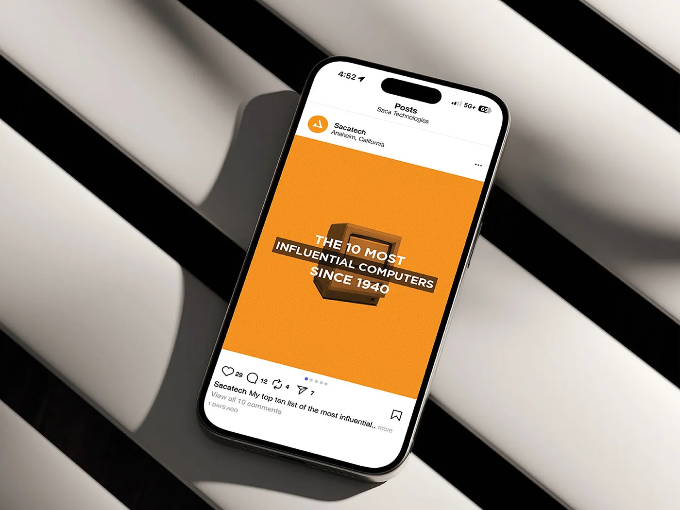 an iPhone showing a Social Media Post of a Tech Company in Anaheim