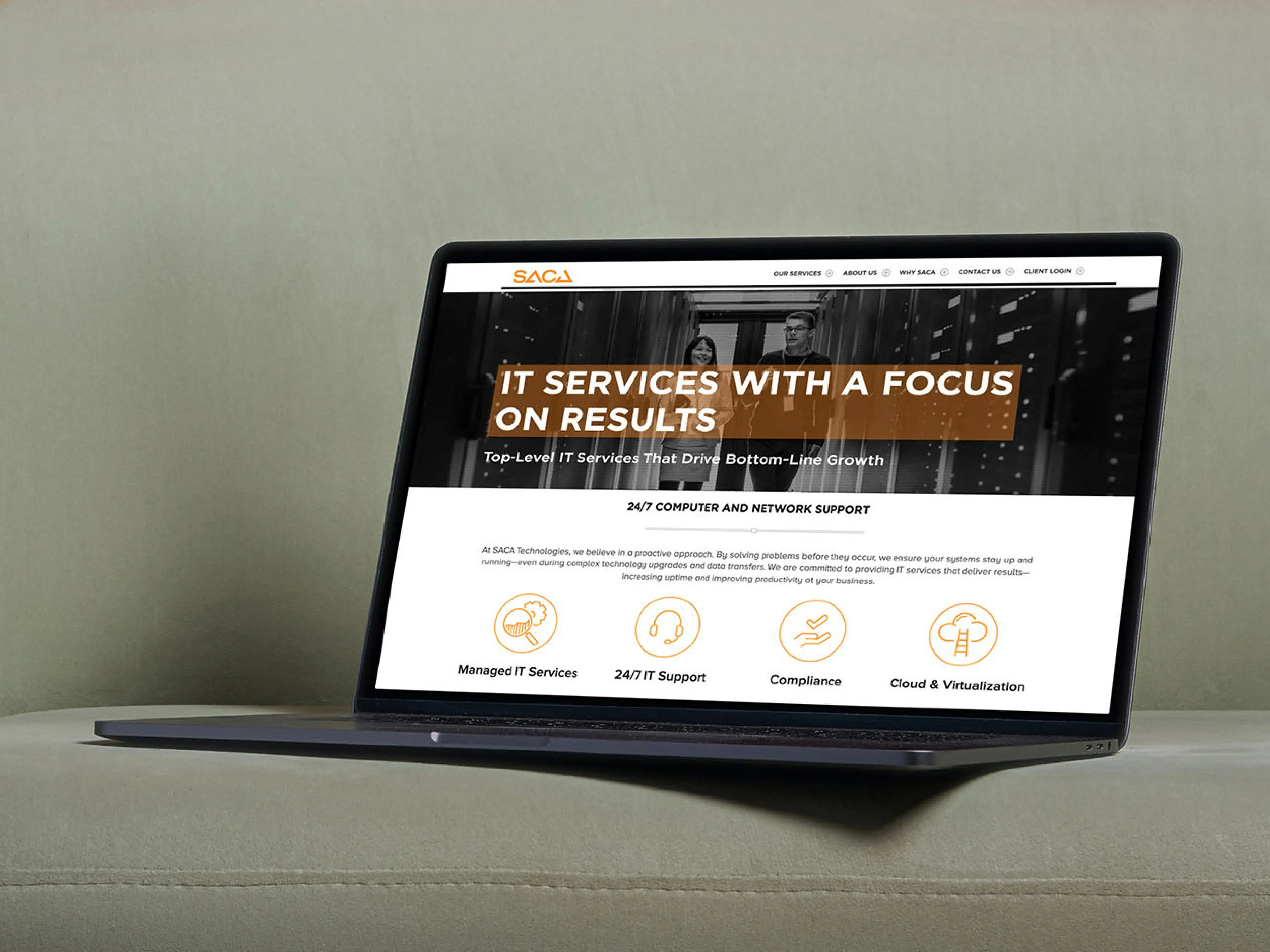 A open laptop showing a new website for a Tech Company in Anaheim